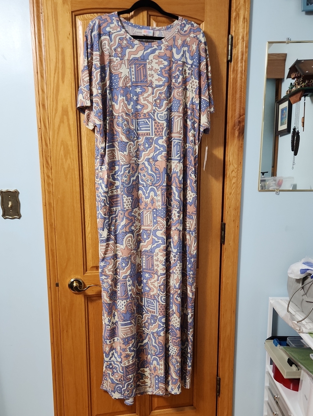 LuLaRoe Abstract Print Maxi Dress in Blue & Cream